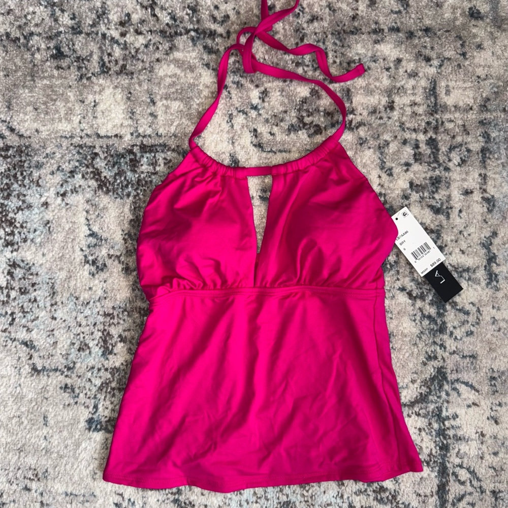 La Blanca Island Goddess Keyhole High Neck Tankini Swim Top Berry NWT